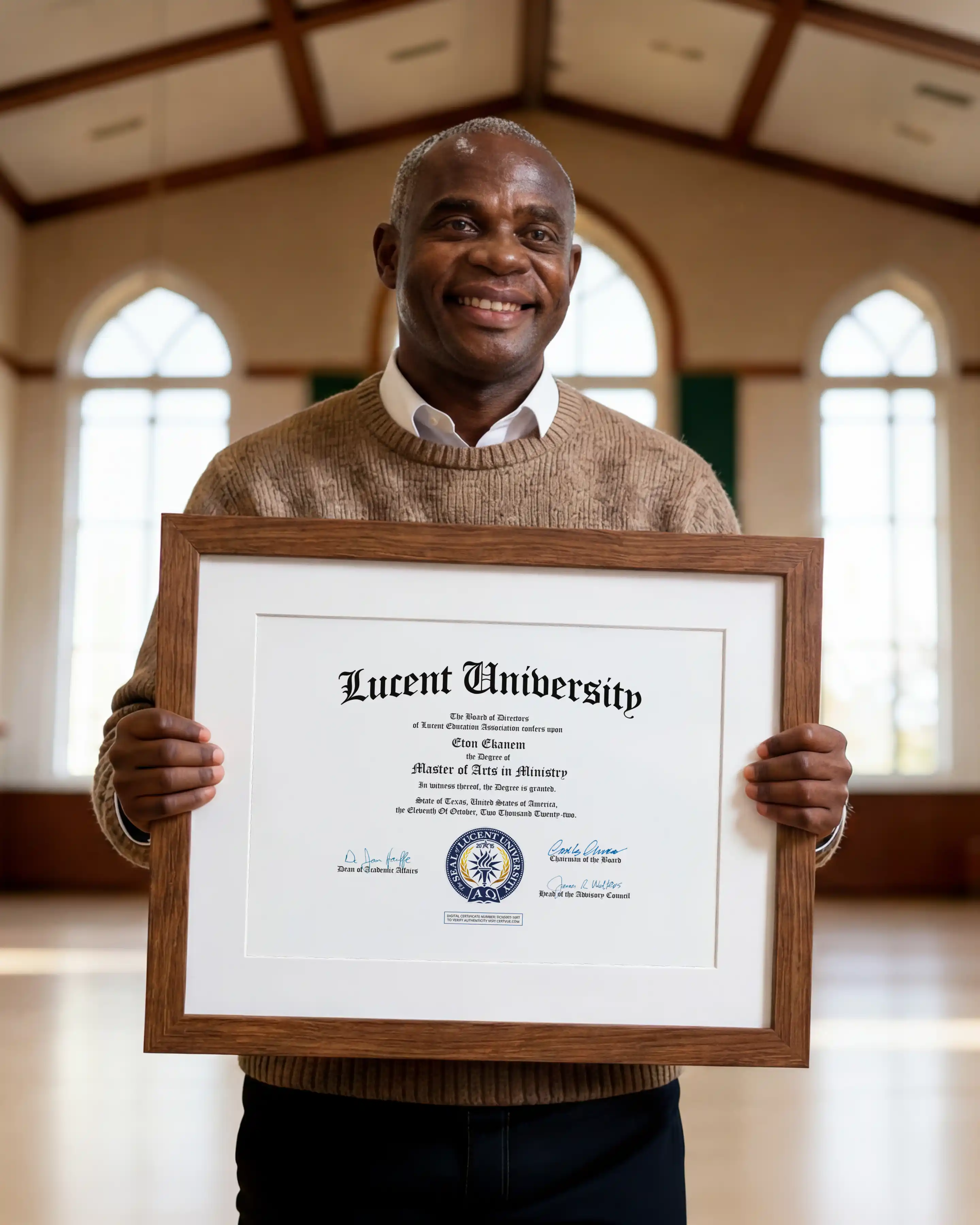 Focused online student pursuing leadership training through the Master in Ministry degree